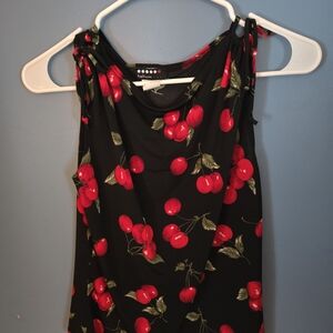 Stylish Black Tank Top with Red Cherry Pattern